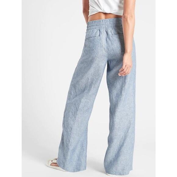 Athleta Pant Womens Size 2 Chambray Blue Cabo Linen Wide Leg Mid Rise Athletic - Picture 4 of 11